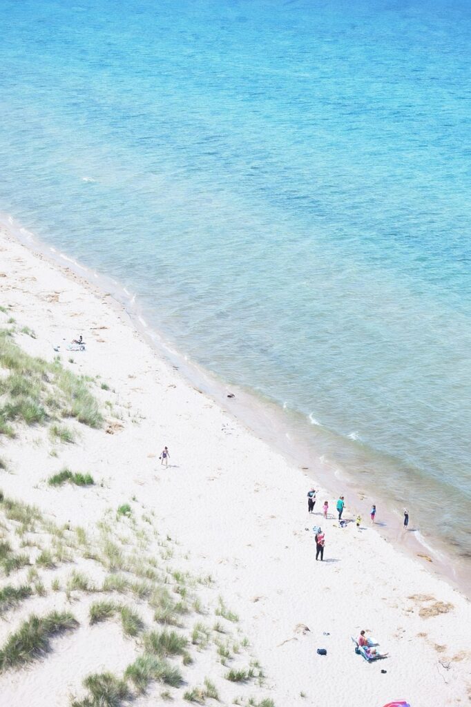 beach, shore, aerial view, lake michigan, coast, sand, water, nature, landscape