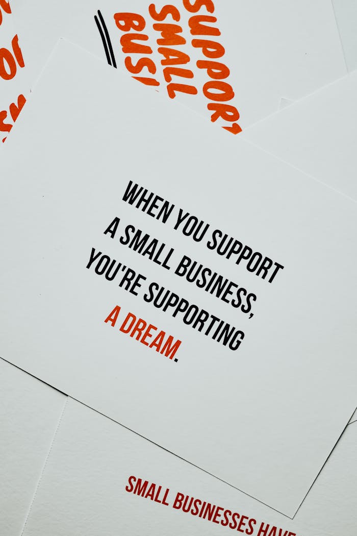 Postcard expressing the importance of supporting small businesses and their dreams.